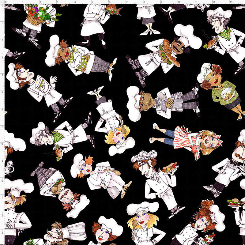 Loralie Designs Tossed Chefs Black Fabric - Chef Fabric