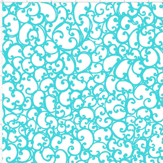 Scrollie White / Turquoise Fabric