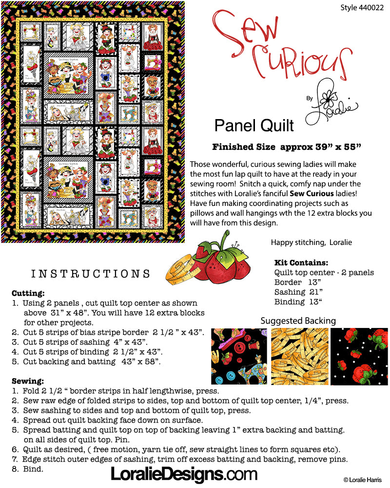 Loralie Designs Sew Curious! Fabric Panel for Quilting, Multicolor